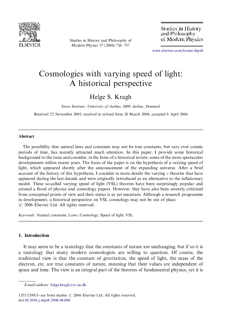 Cosmologies with varying speed of light: A historical perspective