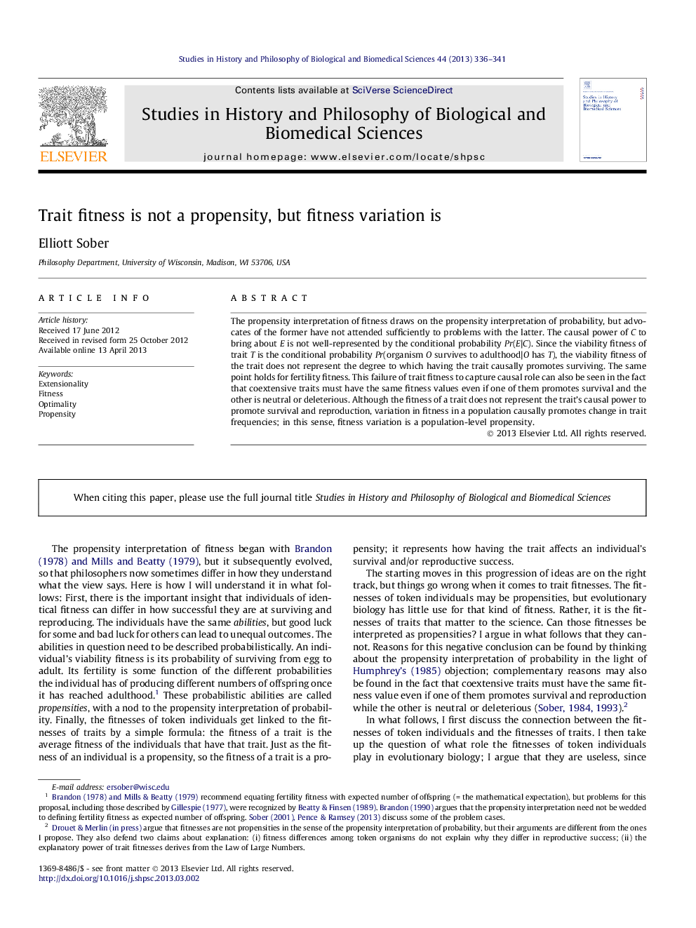 Trait fitness is not a propensity, but fitness variation is