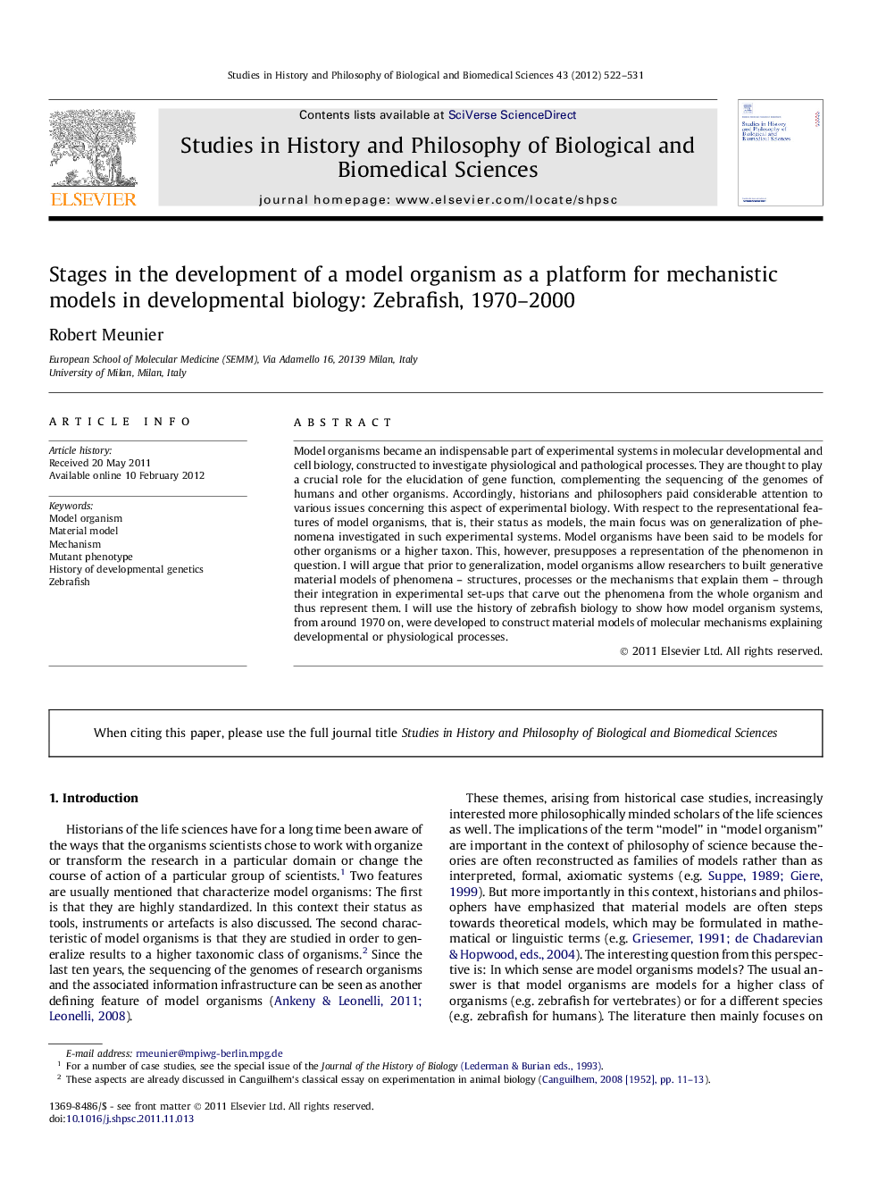 Stages in the development of a model organism as a platform for mechanistic models in developmental biology: Zebrafish, 1970–2000