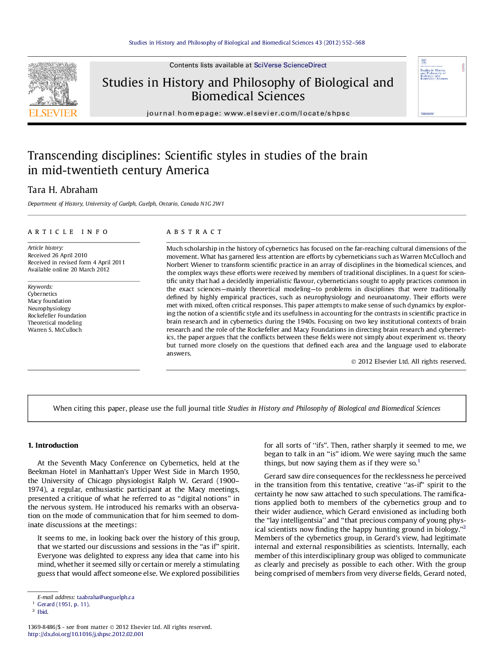 Transcending disciplines: Scientific styles in studies of the brain in mid-twentieth century America