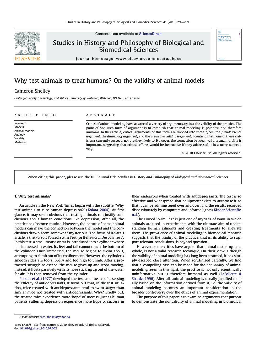 Why test animals to treat humans? On the validity of animal models