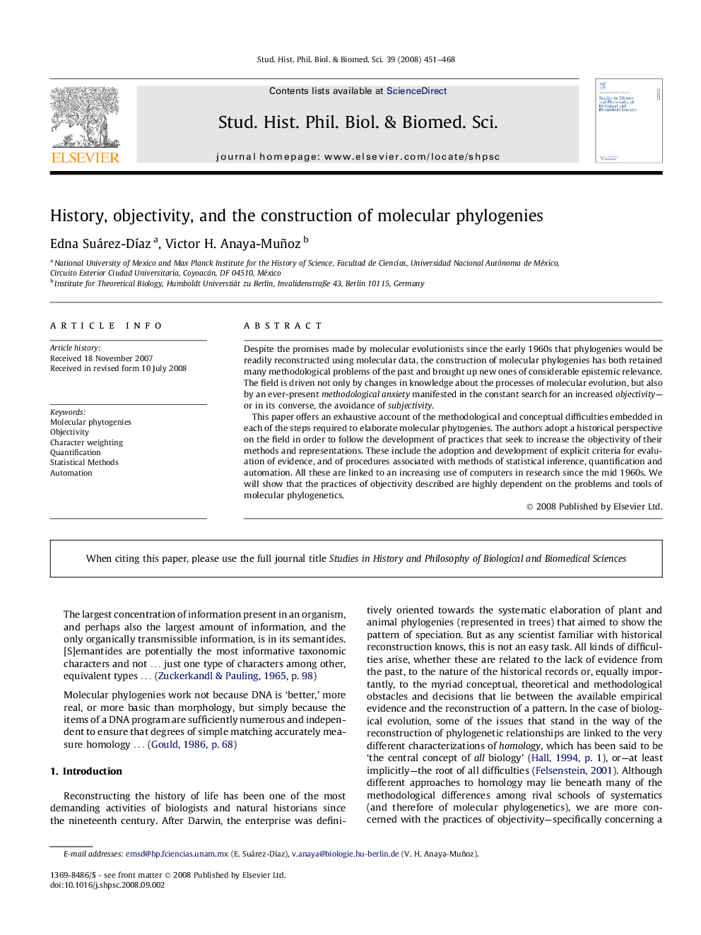 History, objectivity, and the construction of molecular phylogenies