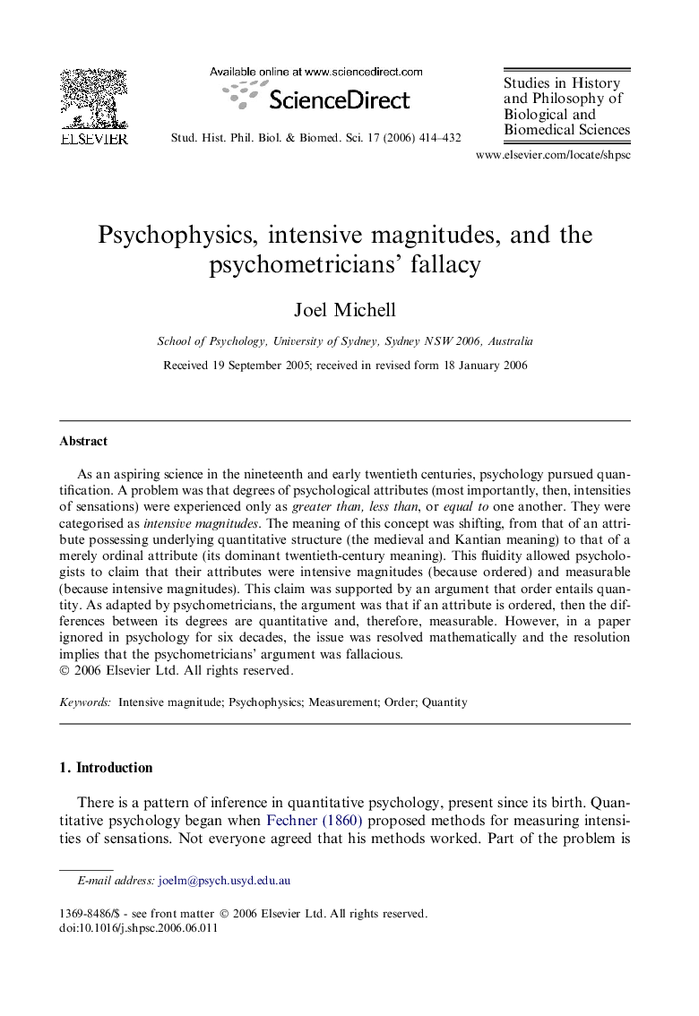 Psychophysics, intensive magnitudes, and the psychometricians’ fallacy