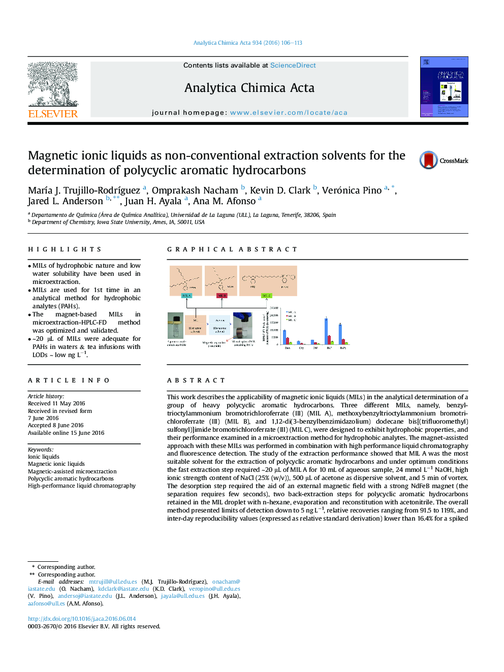 Magnetic ionic liquids as non-conventional extraction solvents for the determination of polycyclic aromatic hydrocarbons