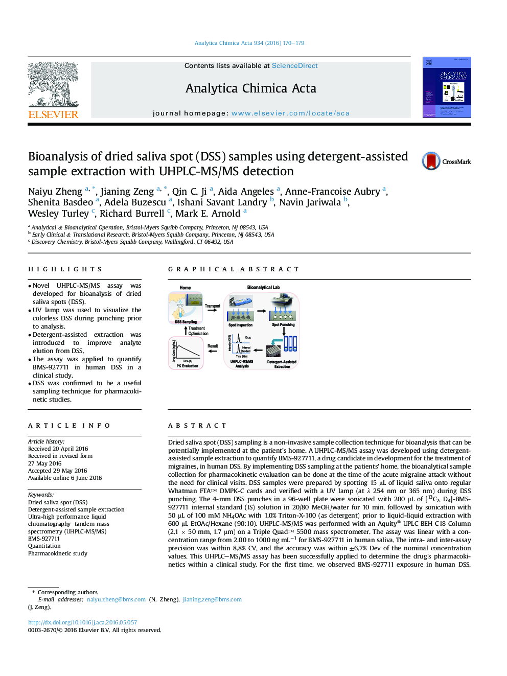 Bioanalysis of dried saliva spot (DSS) samples using detergent-assisted sample extraction with UHPLC-MS/MS detection