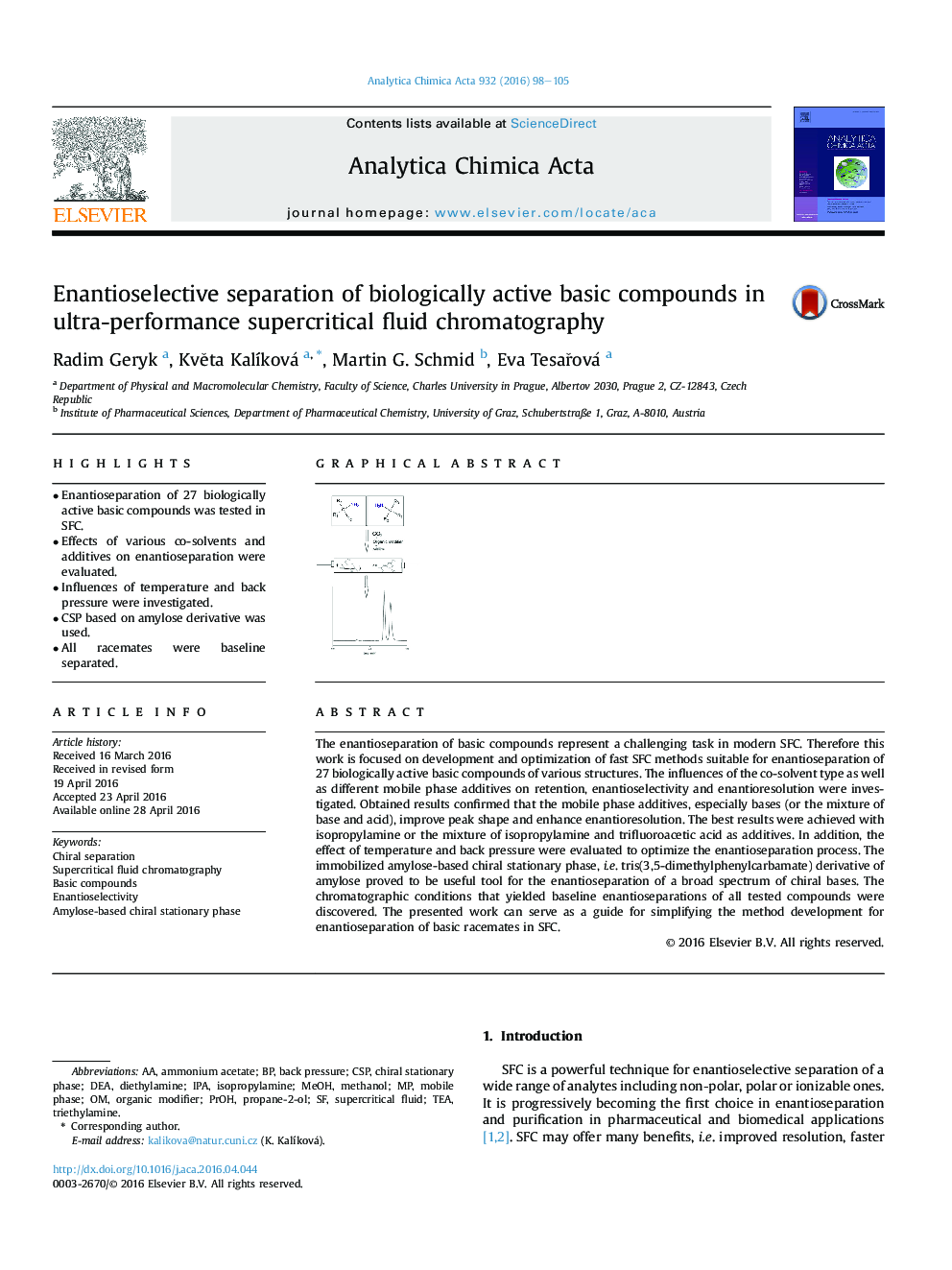 Enantioselective separation of biologically active basic compounds in ultra-performance supercritical fluid chromatography