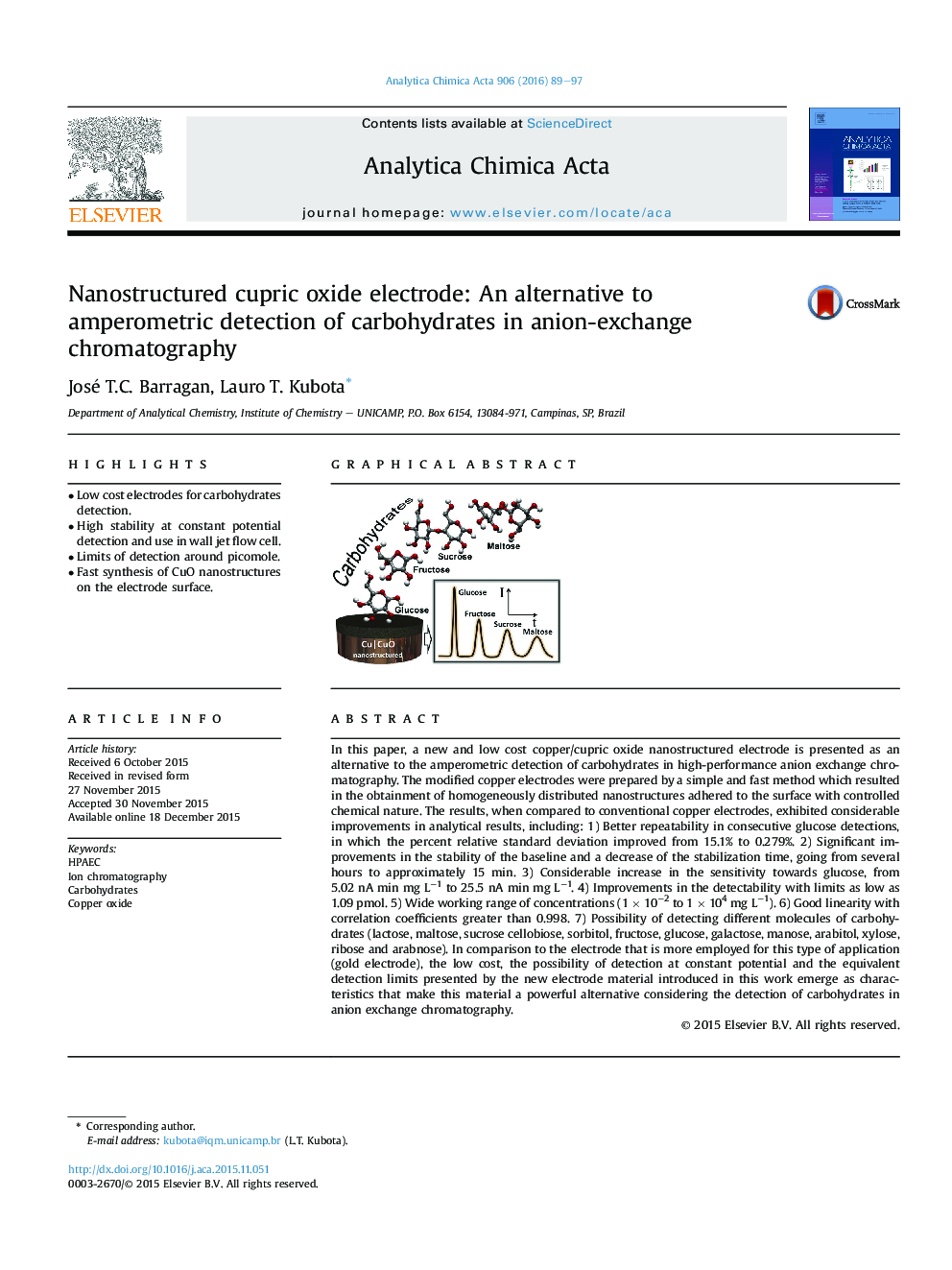 الکترود اکسید مس نیکل ساختاری: جایگزینی برای تشخیص آمپر آن از کربوهیدرات ها در کروماتوگرافی آنیونی تبادل 