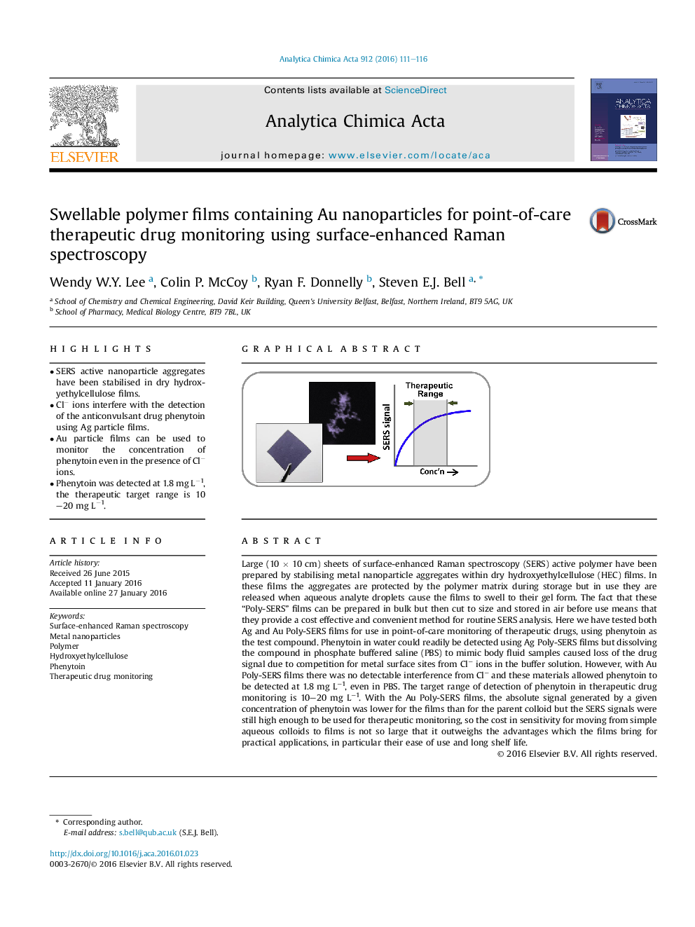 Swellable polymer films containing Au nanoparticles for point-of-care therapeutic drug monitoring using surface-enhanced Raman spectroscopy