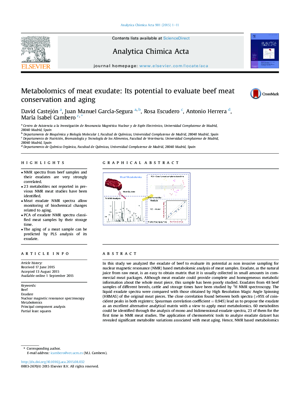 Metabolomics of meat exudate: Its potential to evaluate beef meat conservation and aging