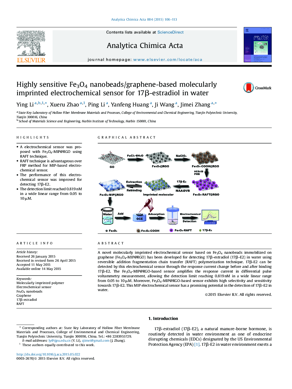 Highly sensitive Fe3O4 nanobeads/graphene-based molecularly imprinted electrochemical sensor for 17β-estradiol in water