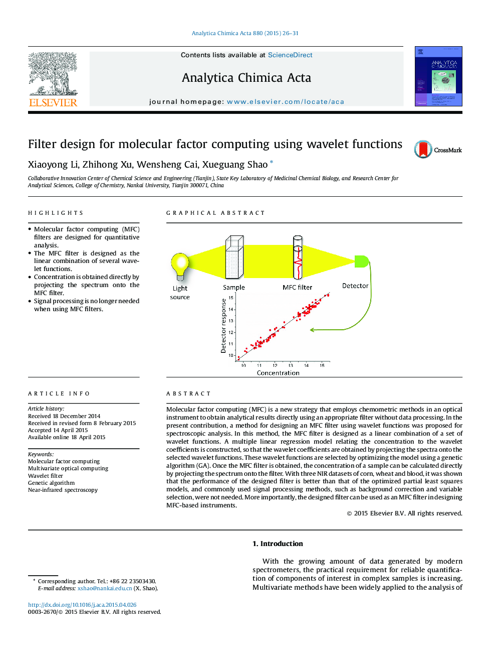 Filter design for molecular factor computing using wavelet functions