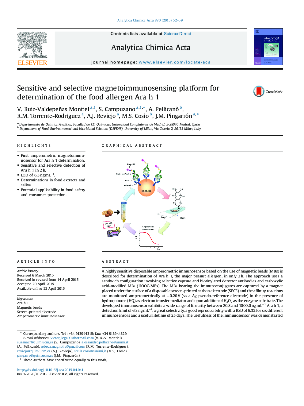 Sensitive and selective magnetoimmunosensing platform for determination of the food allergen Ara h 1