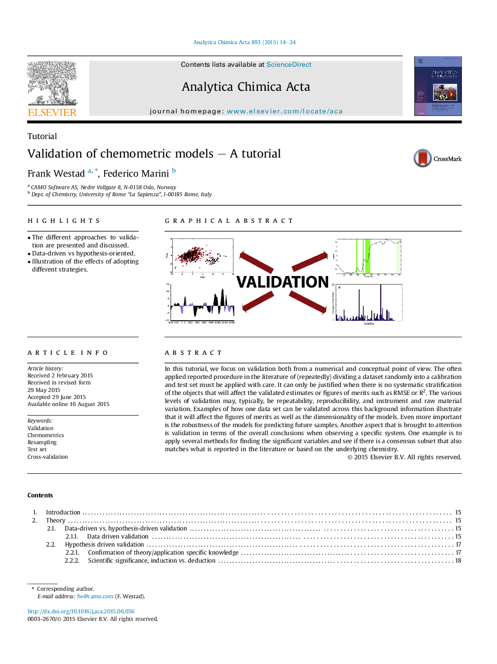 Validation of chemometric models – A tutorial