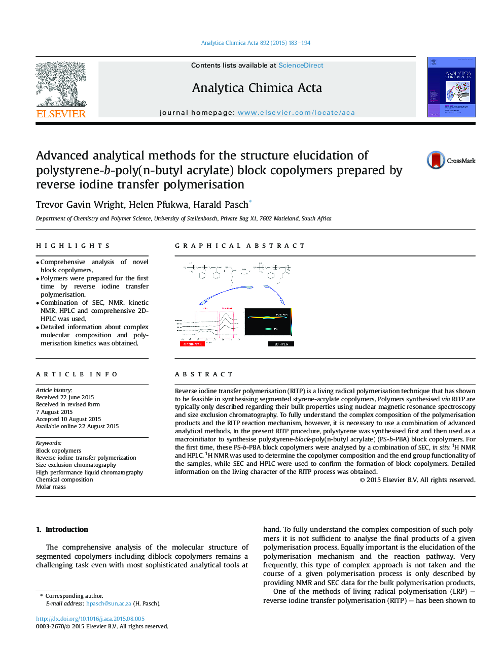 Advanced analytical methods for the structure elucidation of polystyrene-b-poly(n-butyl acrylate) block copolymers prepared by reverse iodine transfer polymerisation