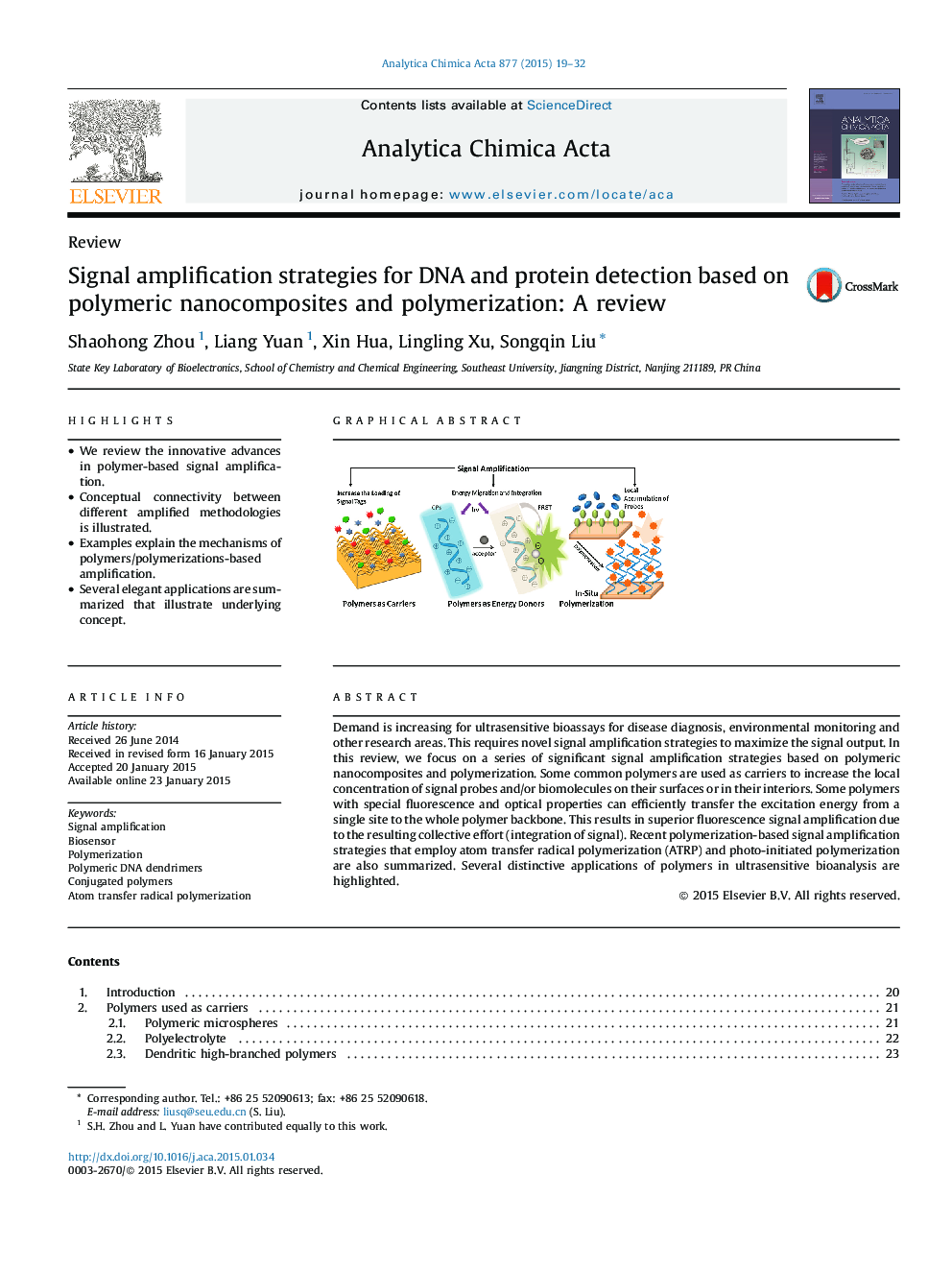 Signal amplification strategies for DNA and protein detection based on polymeric nanocomposites and polymerization: A review