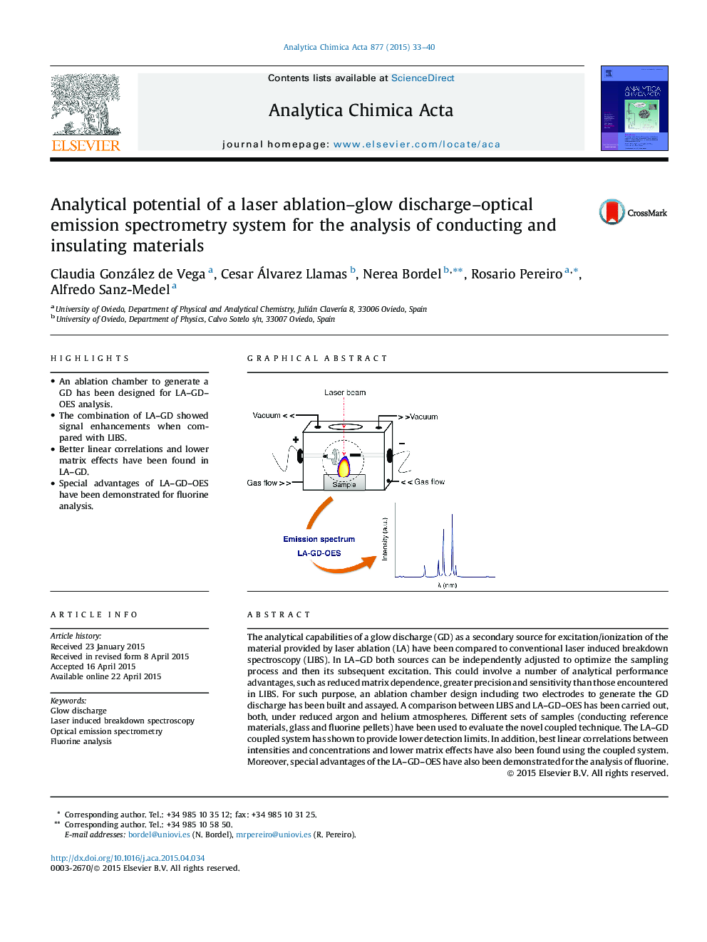 Analytical potential of a laser ablation–glow discharge–optical emission spectrometry system for the analysis of conducting and insulating materials