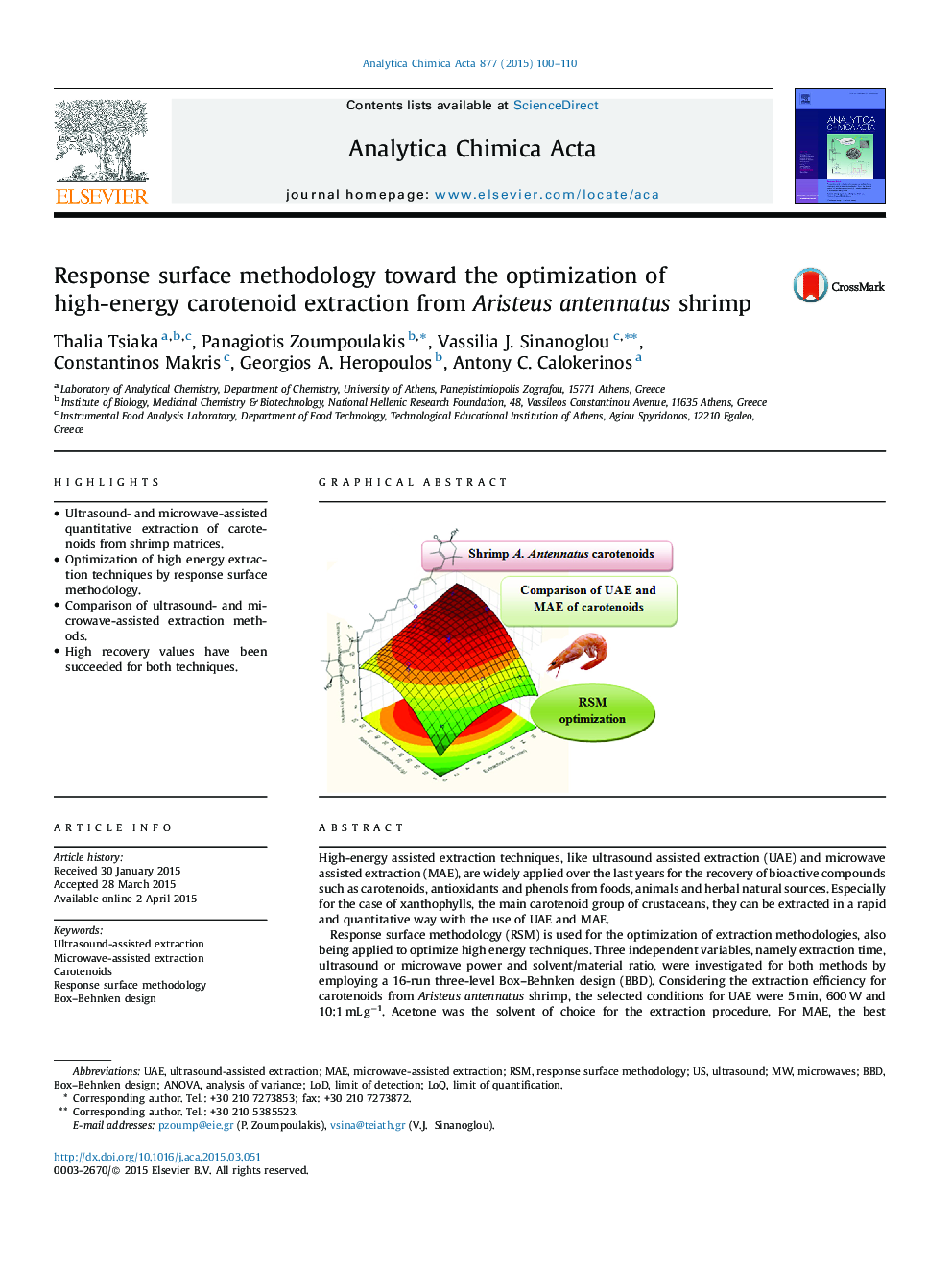 Response surface methodology toward the optimization of high-energy carotenoid extraction from Aristeus antennatus shrimp