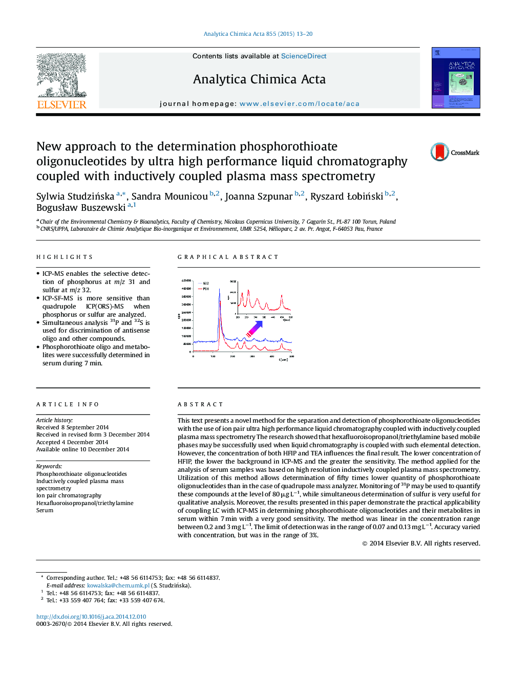 New approach to the determination phosphorothioate oligonucleotides by ultra high performance liquid chromatography coupled with inductively coupled plasma mass spectrometry