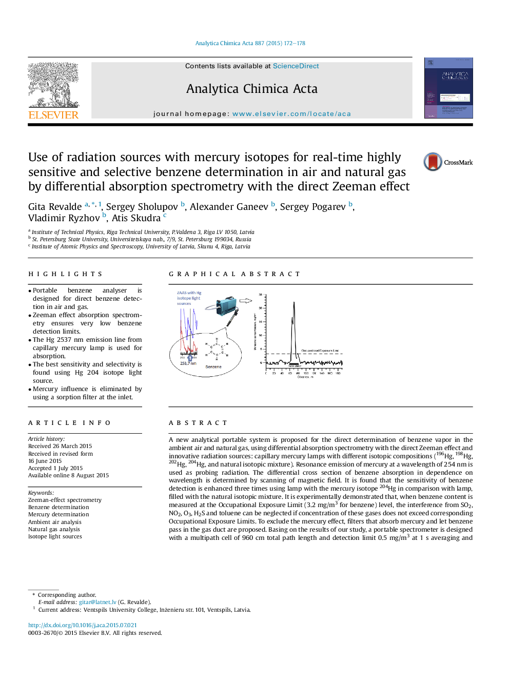 Use of radiation sources with mercury isotopes for real-time highly sensitive and selective benzene determination in air and natural gas by differential absorption spectrometry with the direct Zeeman effect