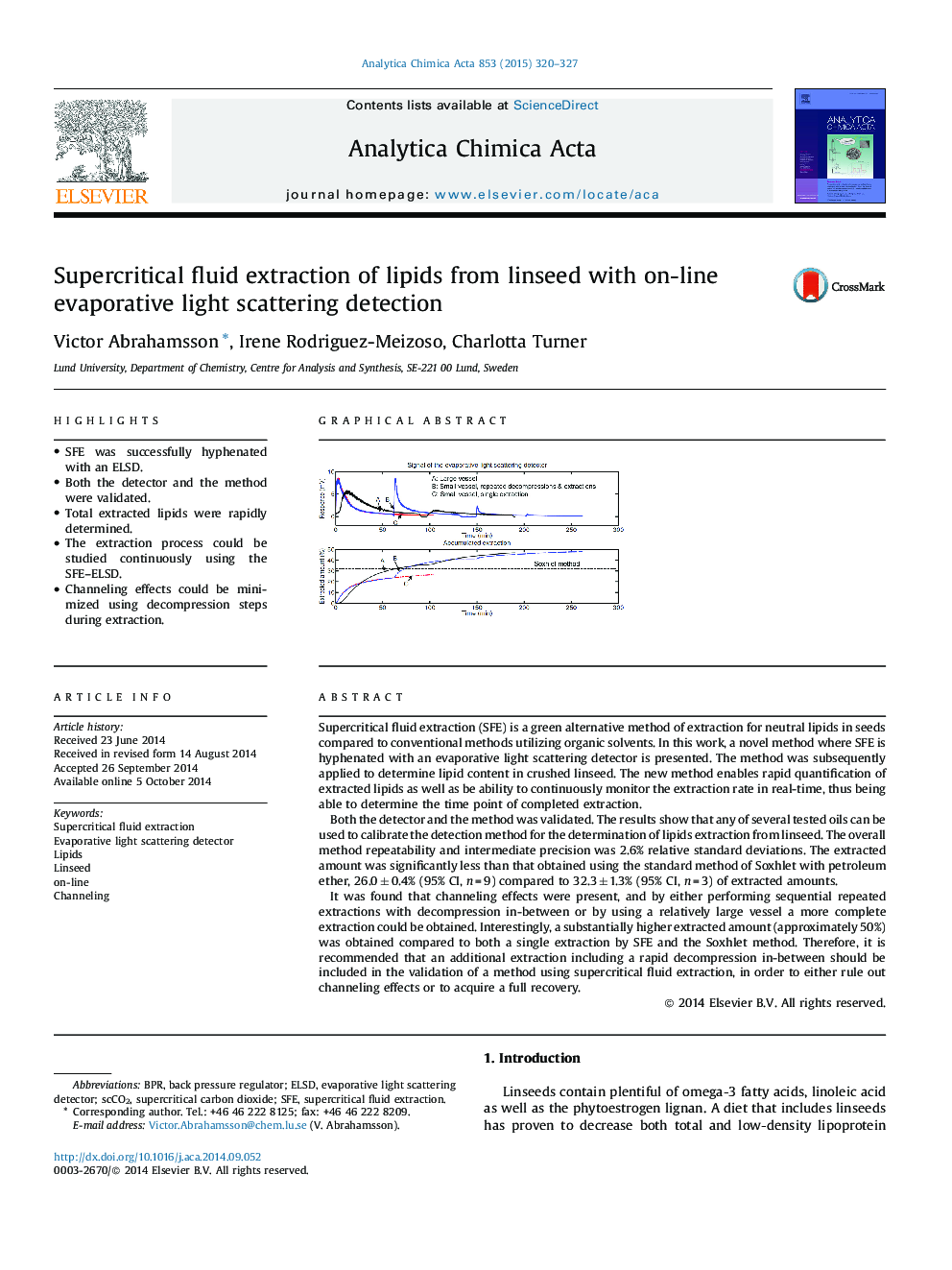 Supercritical fluid extraction of lipids from linseed with on-line evaporative light scattering detection