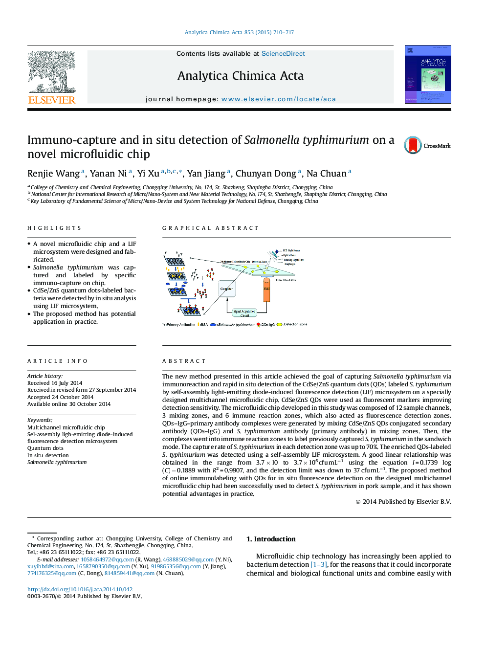 Immuno-capture and in situ detection of Salmonella typhimurium on a novel microfluidic chip
