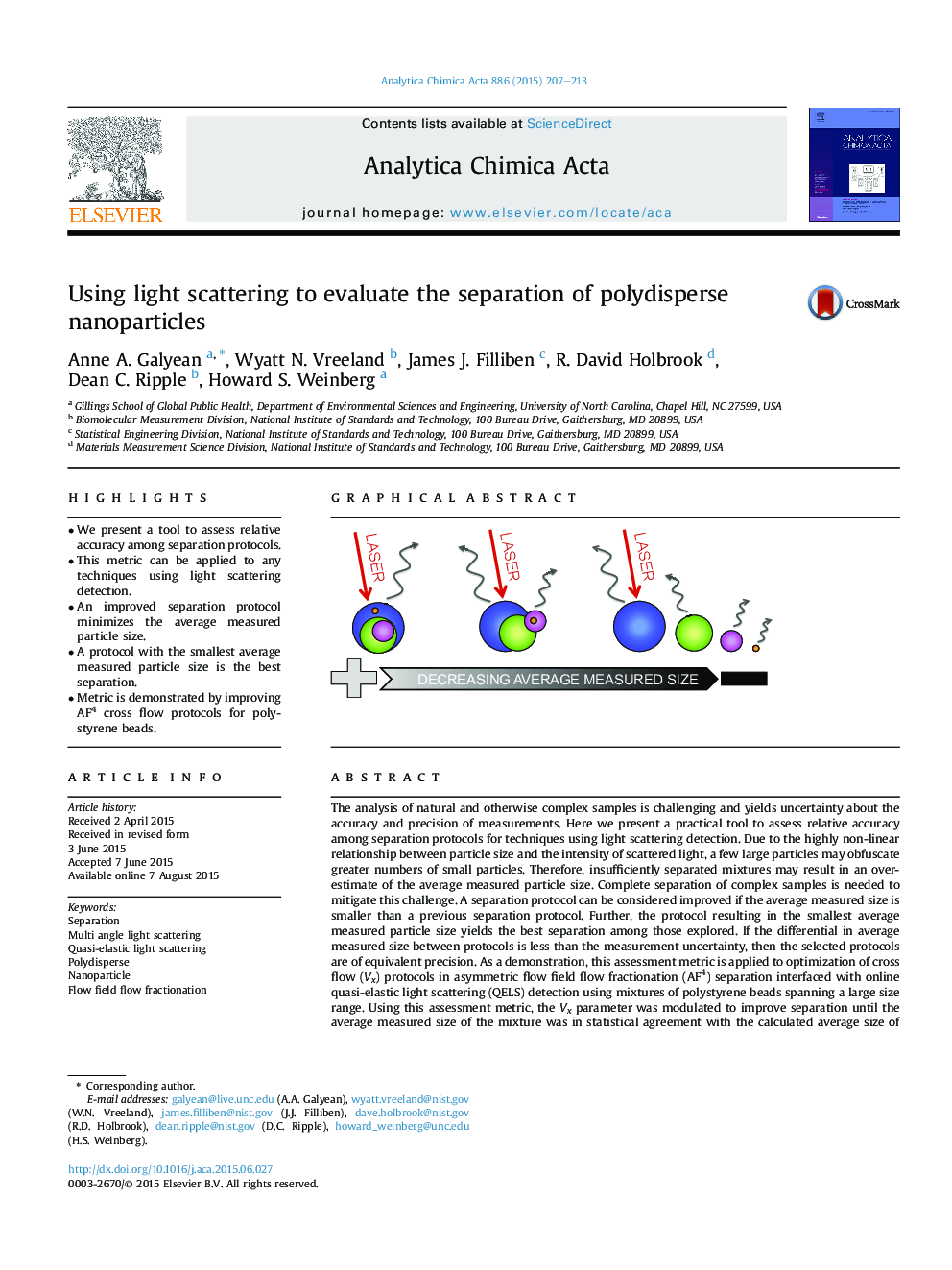 Using light scattering to evaluate the separation of polydisperse nanoparticles