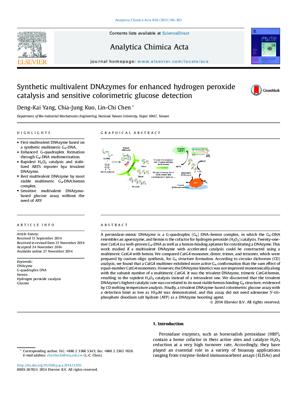 Synthetic multivalent DNAzymes for enhanced hydrogen peroxide catalysis and sensitive colorimetric glucose detection