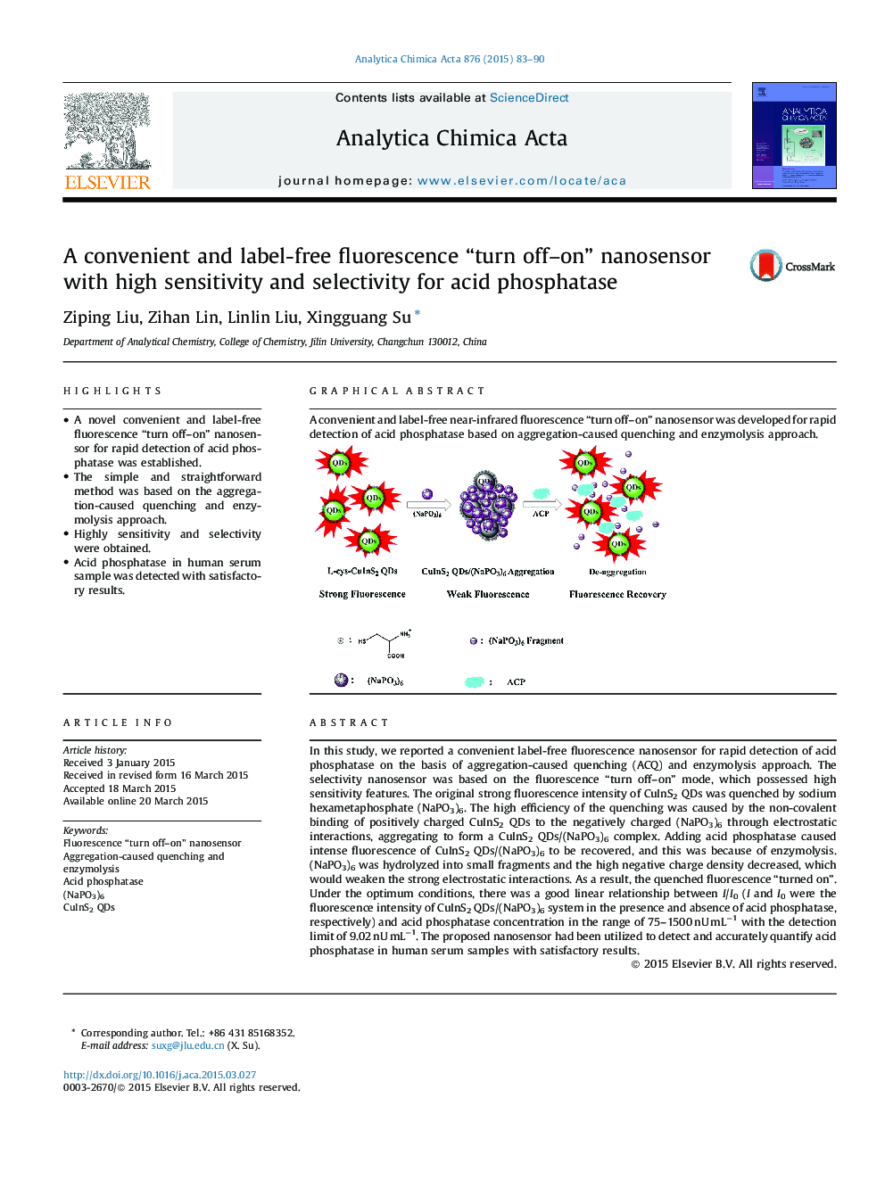 A convenient and label-free fluorescence “turn off–on” nanosensor with high sensitivity and selectivity for acid phosphatase