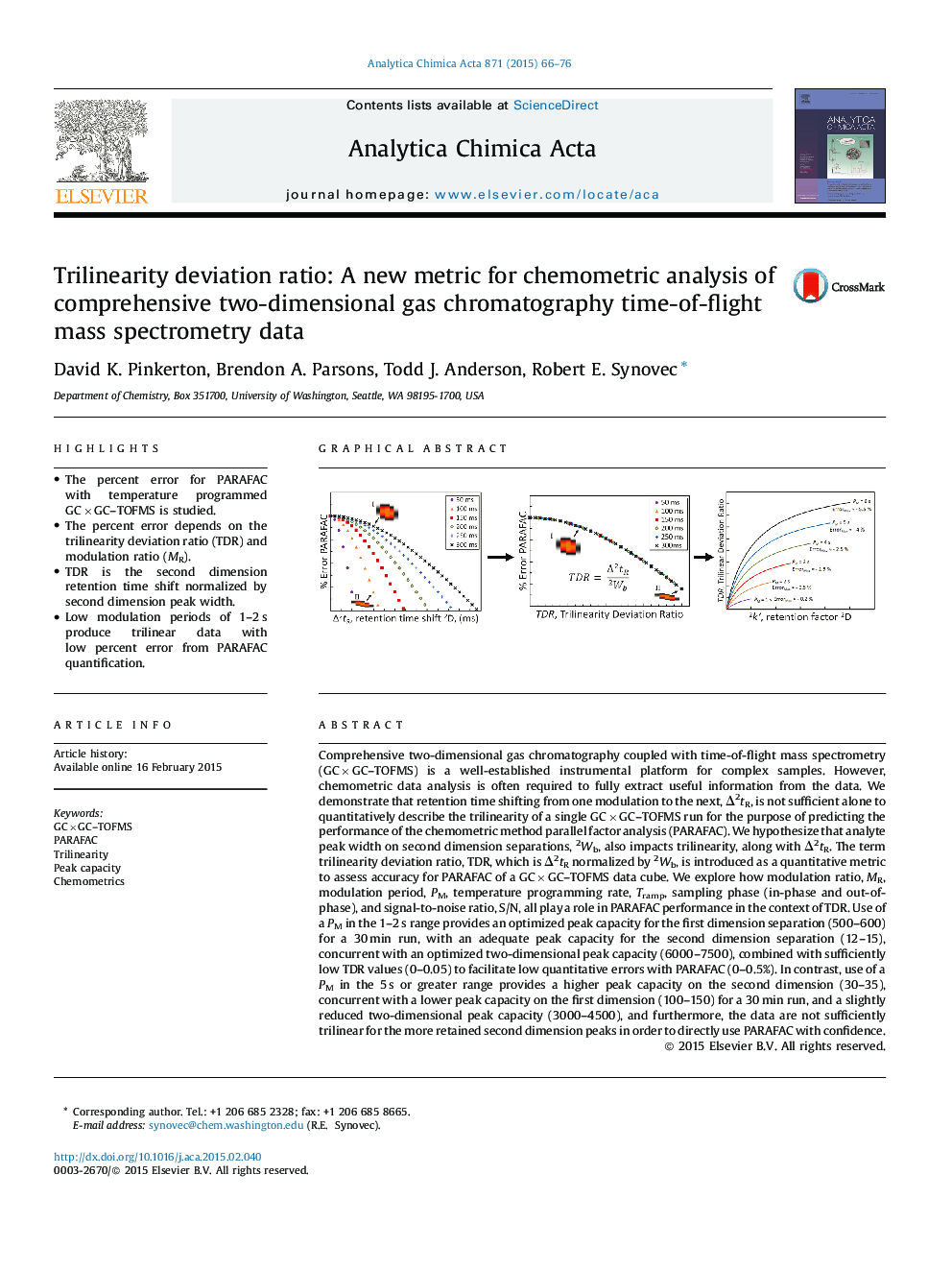 Trilinearity deviation ratio: A new metric for chemometric analysis of comprehensive two-dimensional gas chromatography time-of-flight mass spectrometry data