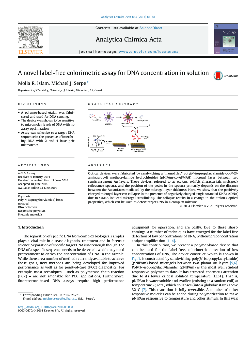 A novel label-free colorimetric assay for DNA concentration in solution