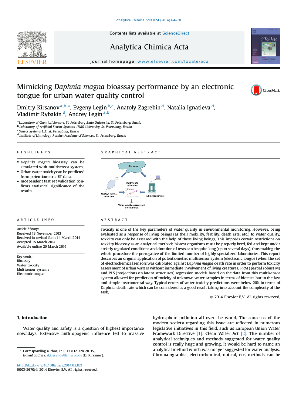 Mimicking Daphnia magna bioassay performance by an electronic tongue for urban water quality control