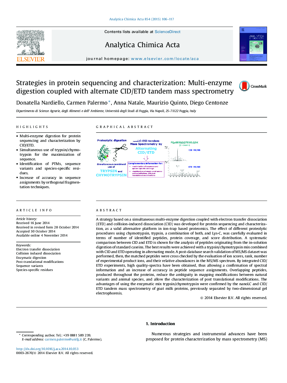 Strategies in protein sequencing and characterization: Multi-enzyme digestion coupled with alternate CID/ETD tandem mass spectrometry