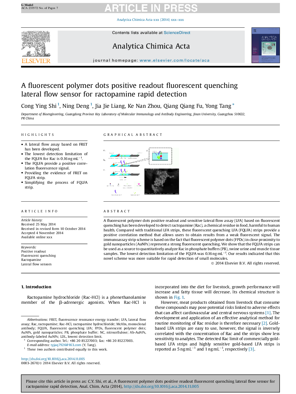 A fluorescent polymer dots positive readout fluorescent quenching lateral flow sensor for ractopamine rapid detection