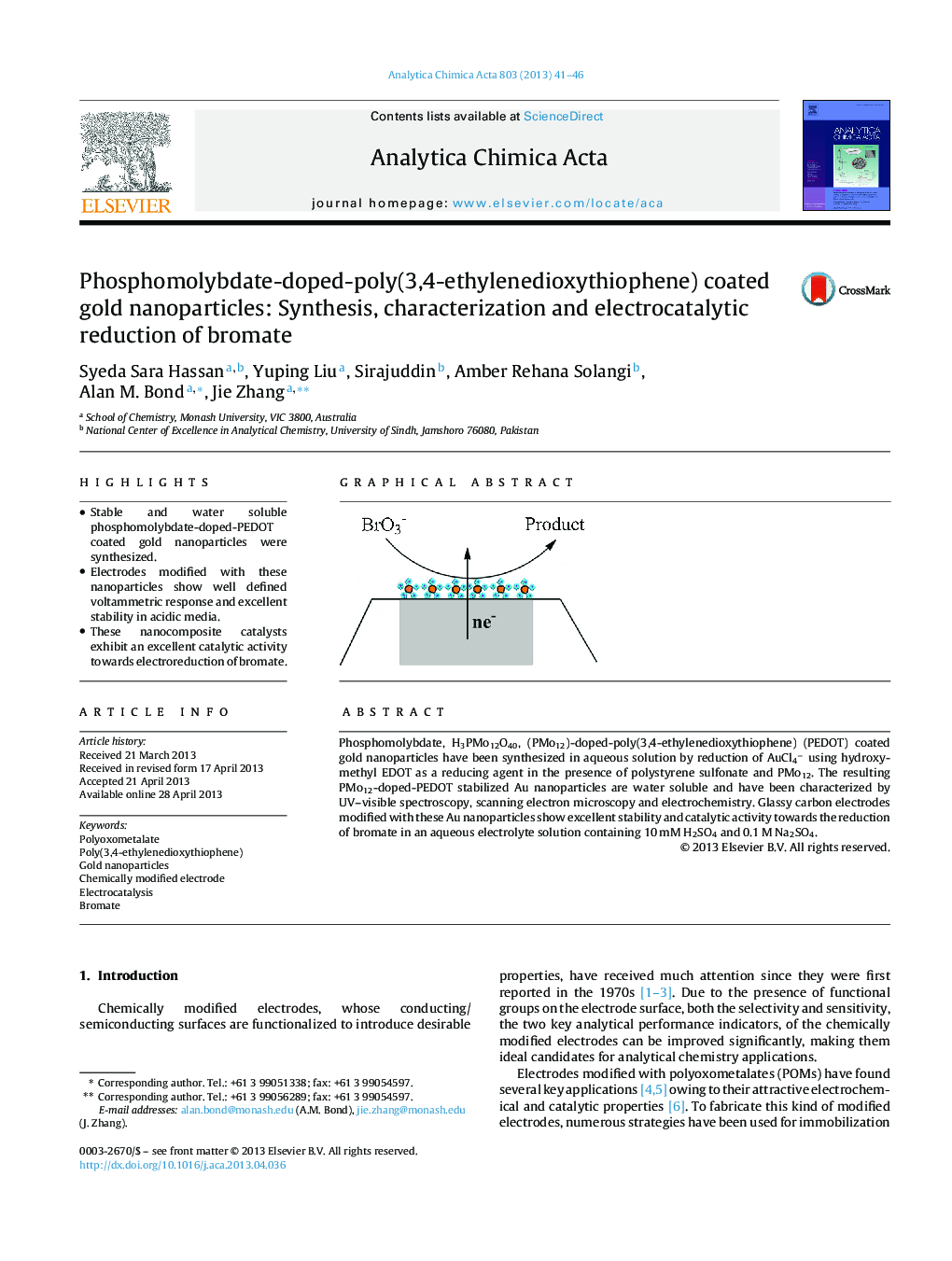 Phosphomolybdate-doped-poly(3,4-ethylenedioxythiophene) coated gold nanoparticles: Synthesis, characterization and electrocatalytic reduction of bromate