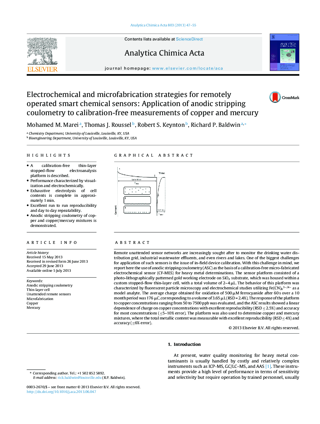 Electrochemical and microfabrication strategies for remotely operated smart chemical sensors: Application of anodic stripping coulometry to calibration-free measurements of copper and mercury