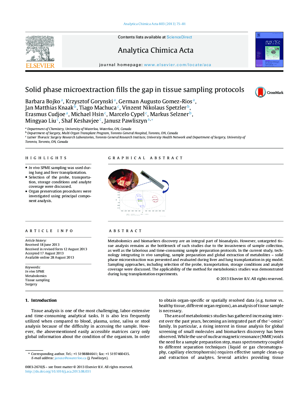 Solid phase microextraction fills the gap in tissue sampling protocols