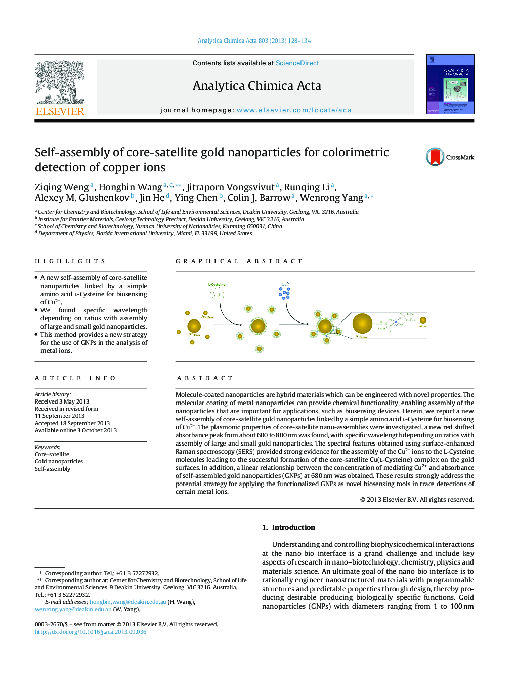 Self-assembly of core-satellite gold nanoparticles for colorimetric detection of copper ions