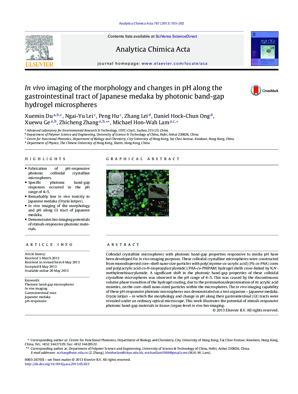 In vivo imaging of the morphology and changes in pH along the gastrointestinal tract of Japanese medaka by photonic band-gap hydrogel microspheres