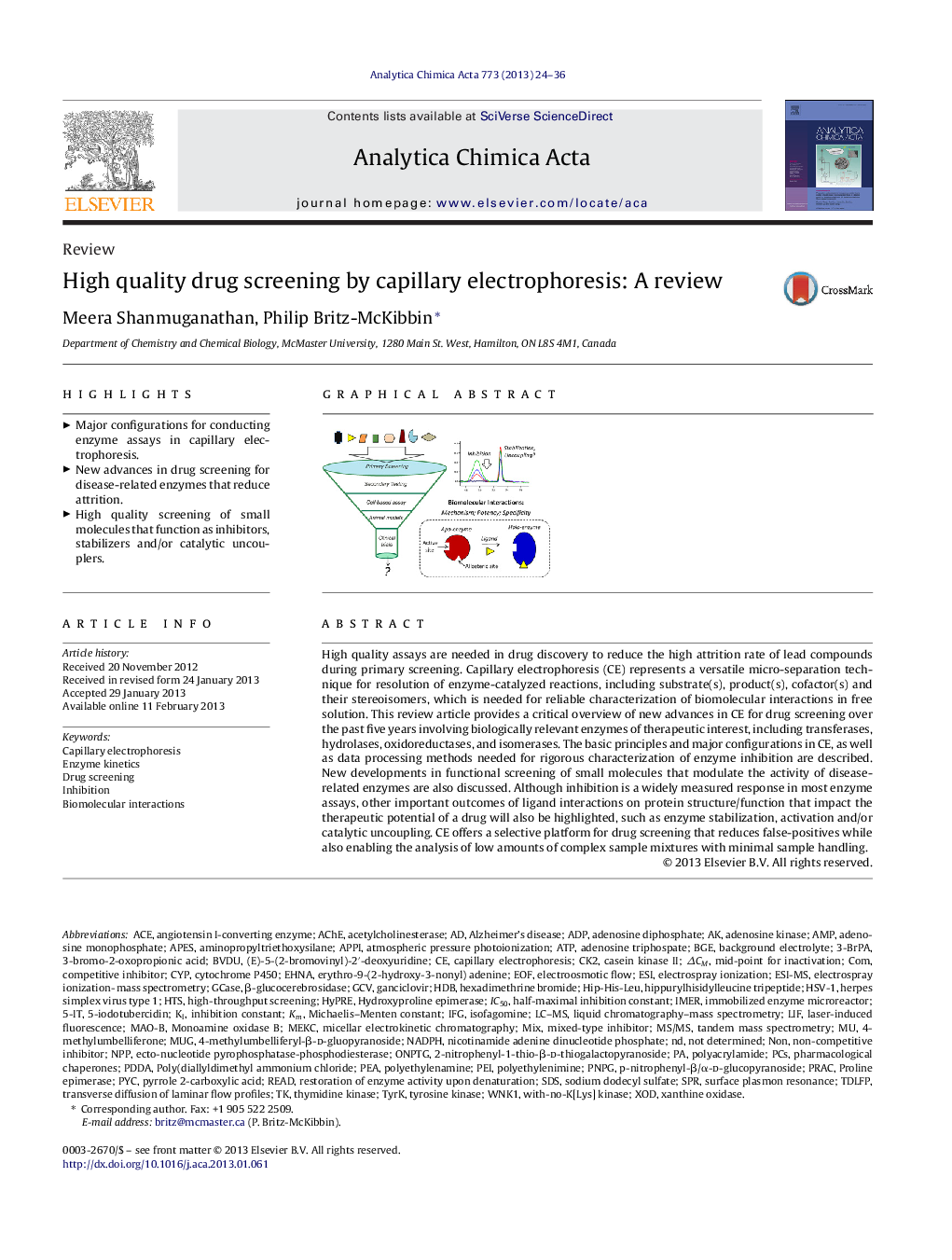 High quality drug screening by capillary electrophoresis: A review