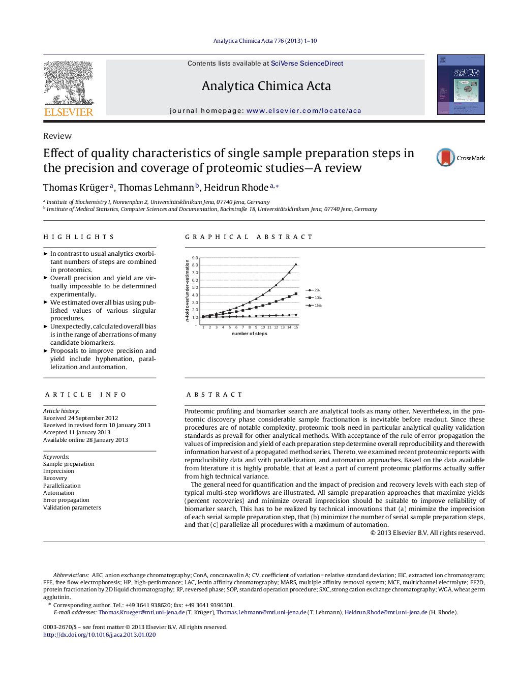 Effect of quality characteristics of single sample preparation steps in the precision and coverage of proteomic studies—A review