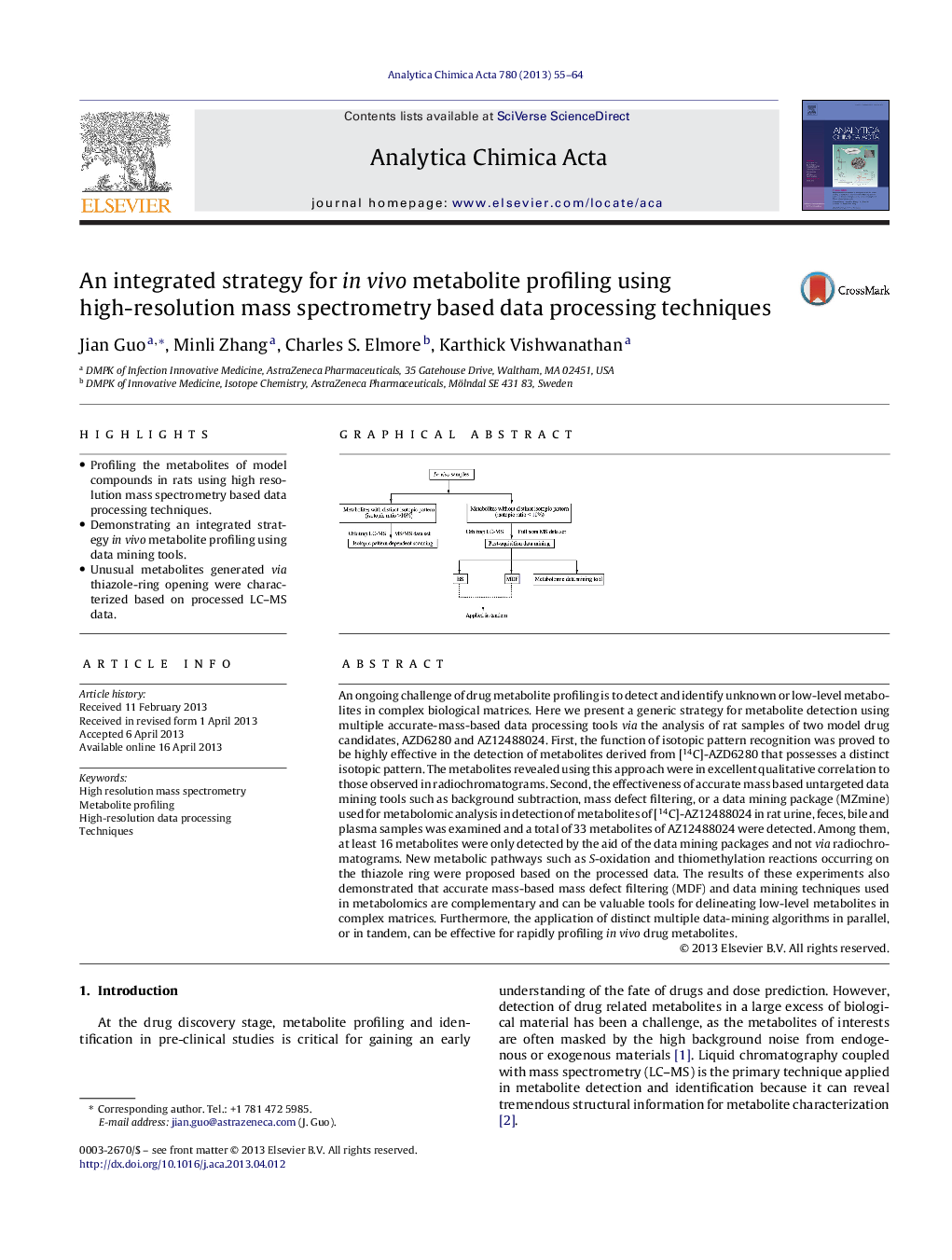 An integrated strategy for in vivo metabolite profiling using high-resolution mass spectrometry based data processing techniques