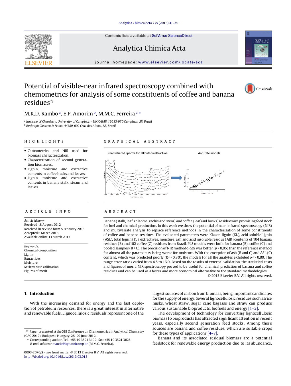 Potential of visible-near infrared spectroscopy combined with chemometrics for analysis of some constituents of coffee and banana residues 