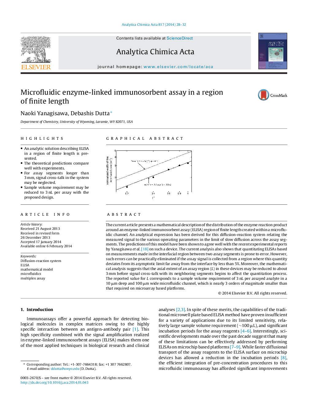 Microfluidic enzyme-linked immunosorbent assay in a region of finite length