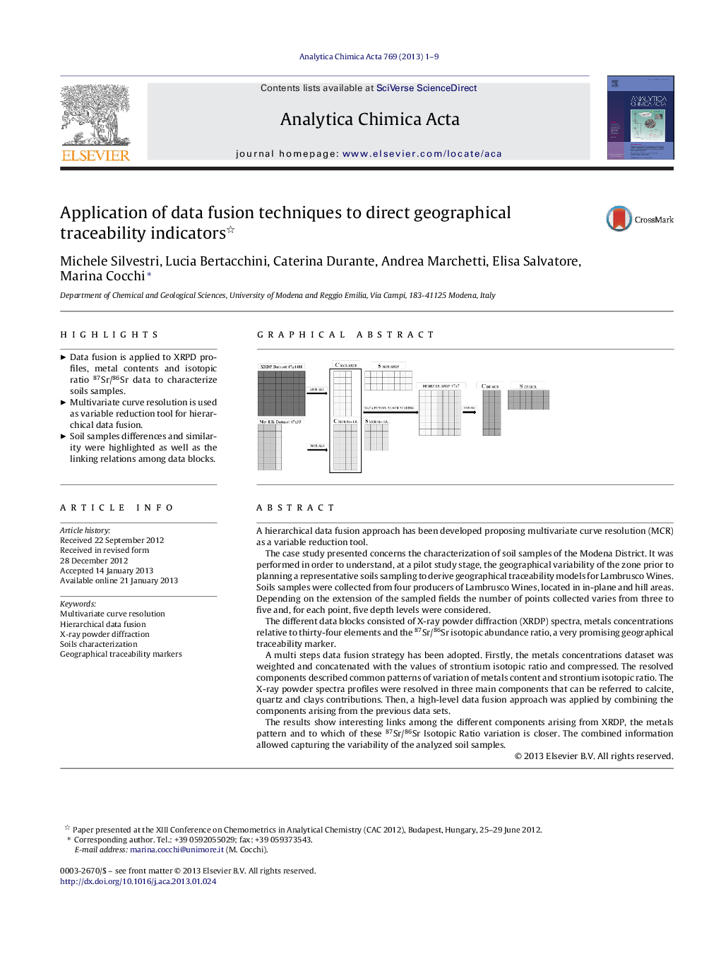 Application of data fusion techniques to direct geographical traceability indicators 