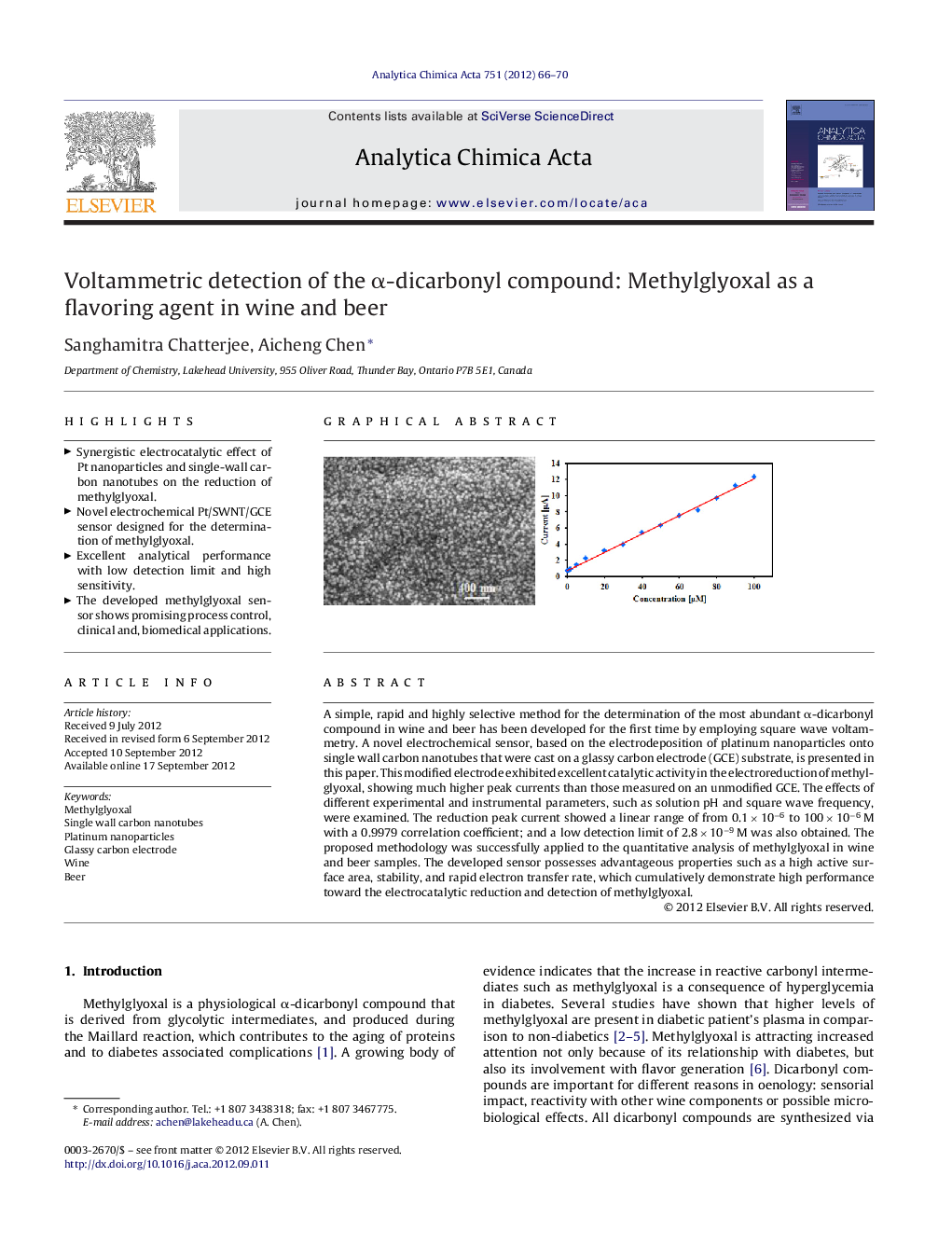 Voltammetric detection of the α-dicarbonyl compound: Methylglyoxal as a flavoring agent in wine and beer