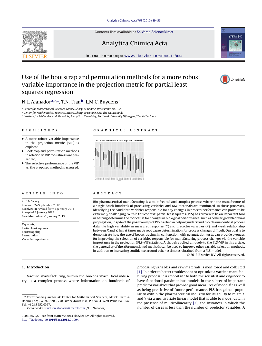 Use of the bootstrap and permutation methods for a more robust variable importance in the projection metric for partial least squares regression