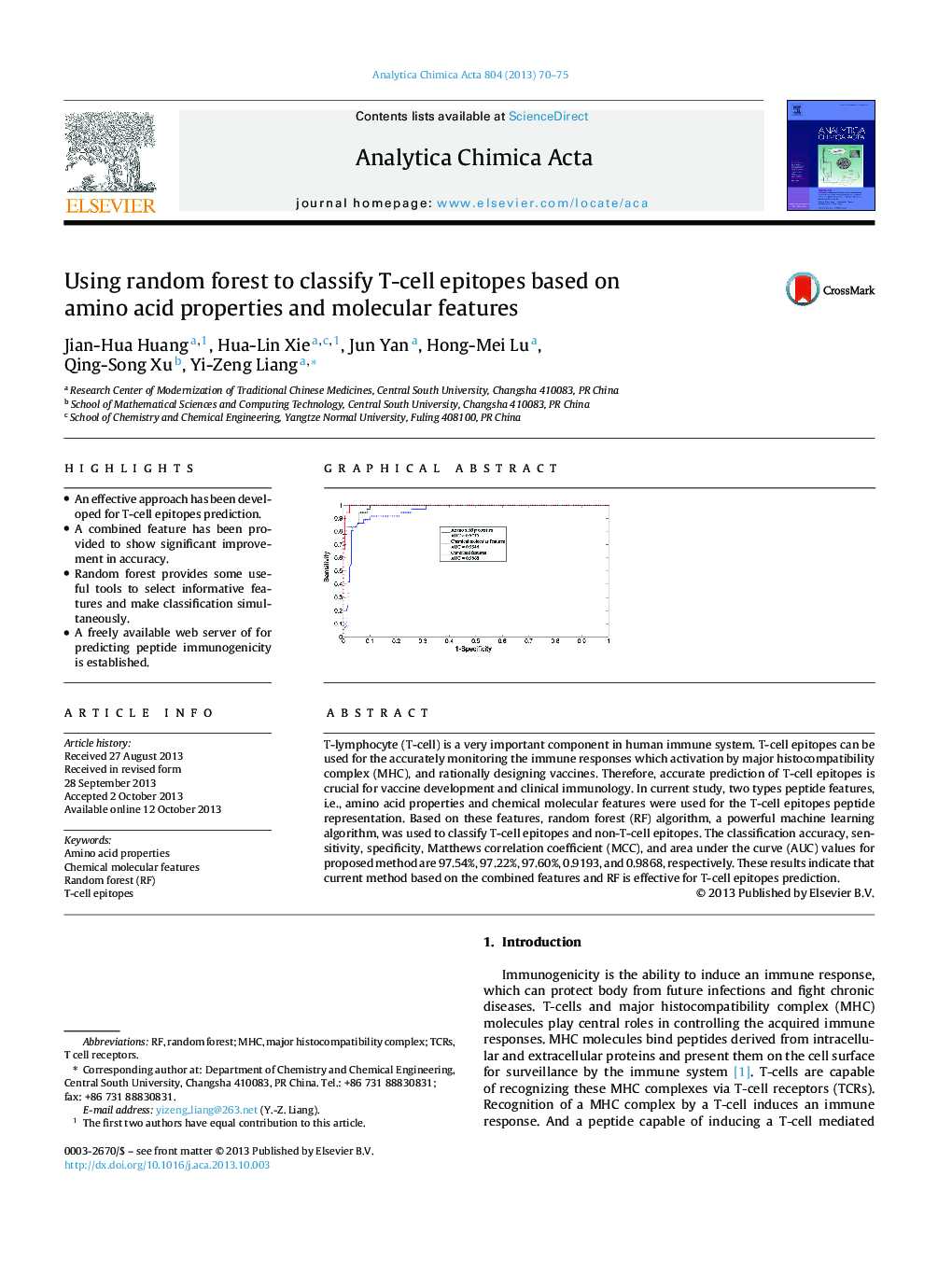 Using random forest to classify T-cell epitopes based on amino acid properties and molecular features