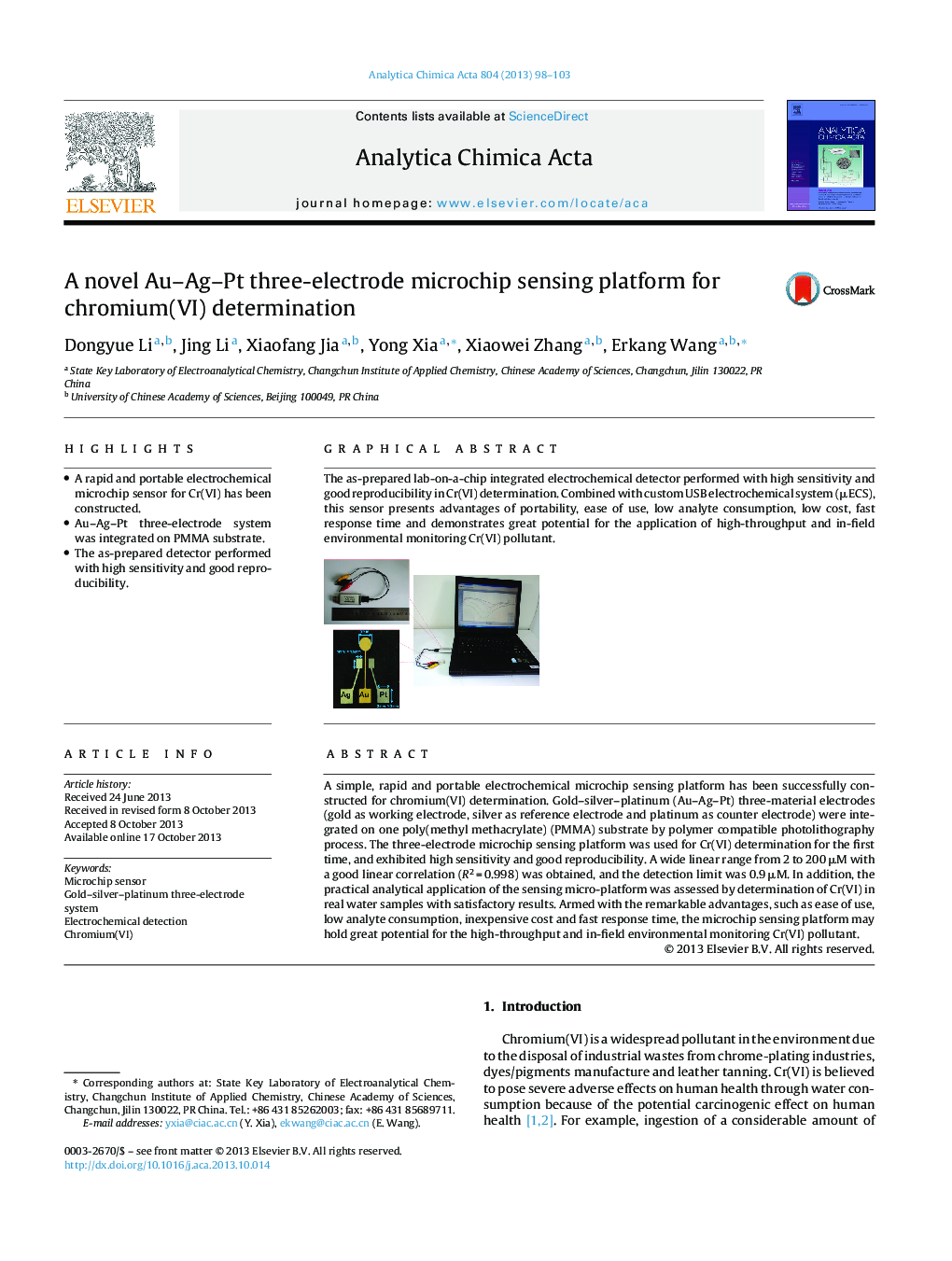 A novel Au–Ag–Pt three-electrode microchip sensing platform for chromium(VI) determination