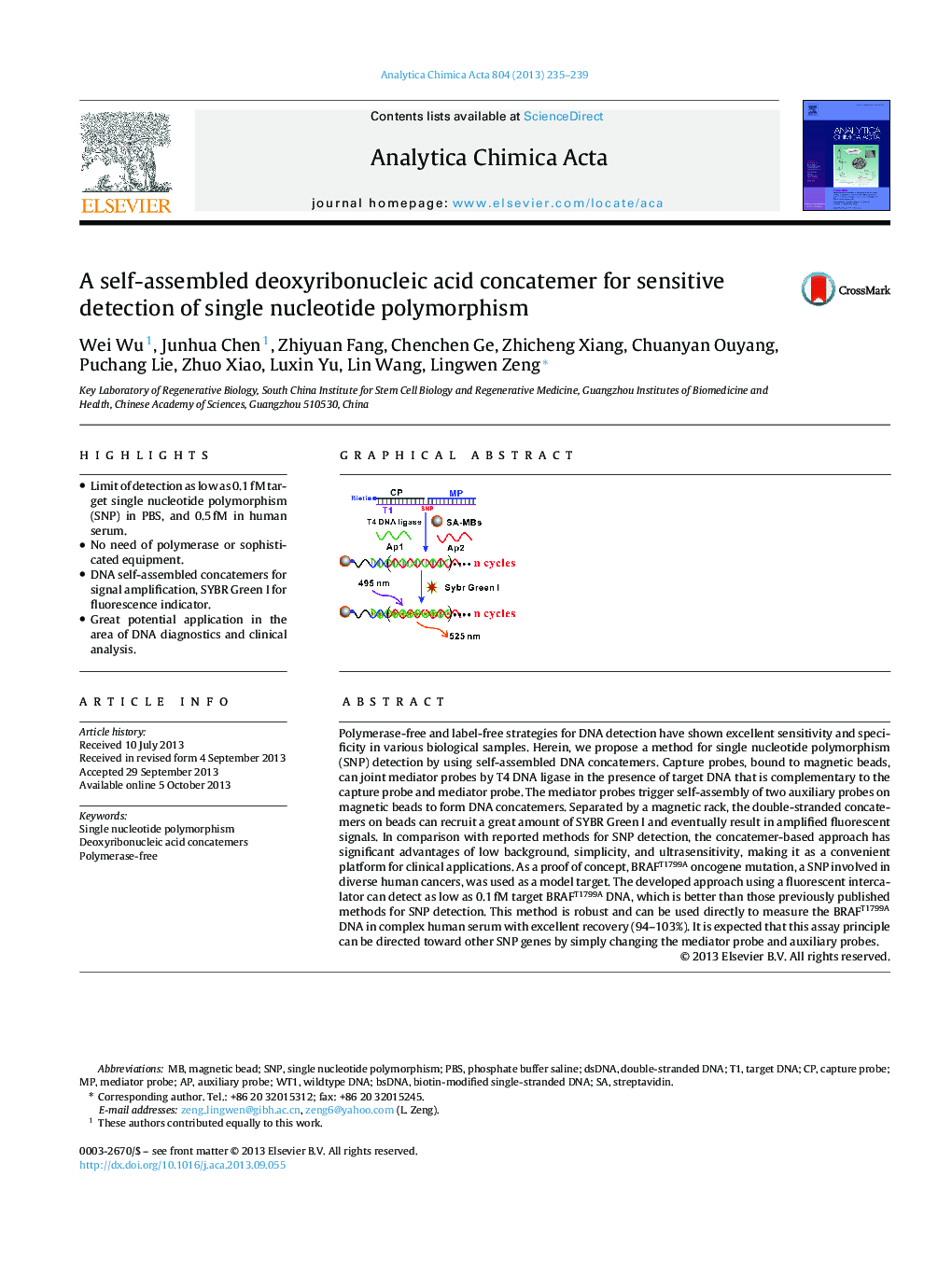 A self-assembled deoxyribonucleic acid concatemer for sensitive detection of single nucleotide polymorphism