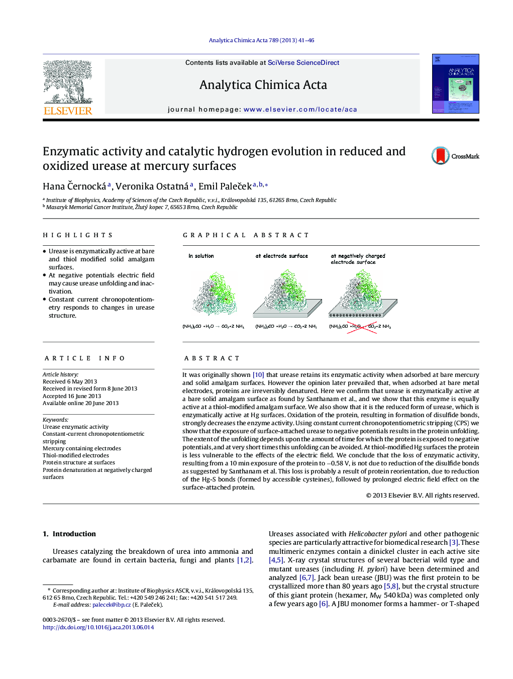 Enzymatic activity and catalytic hydrogen evolution in reduced and oxidized urease at mercury surfaces